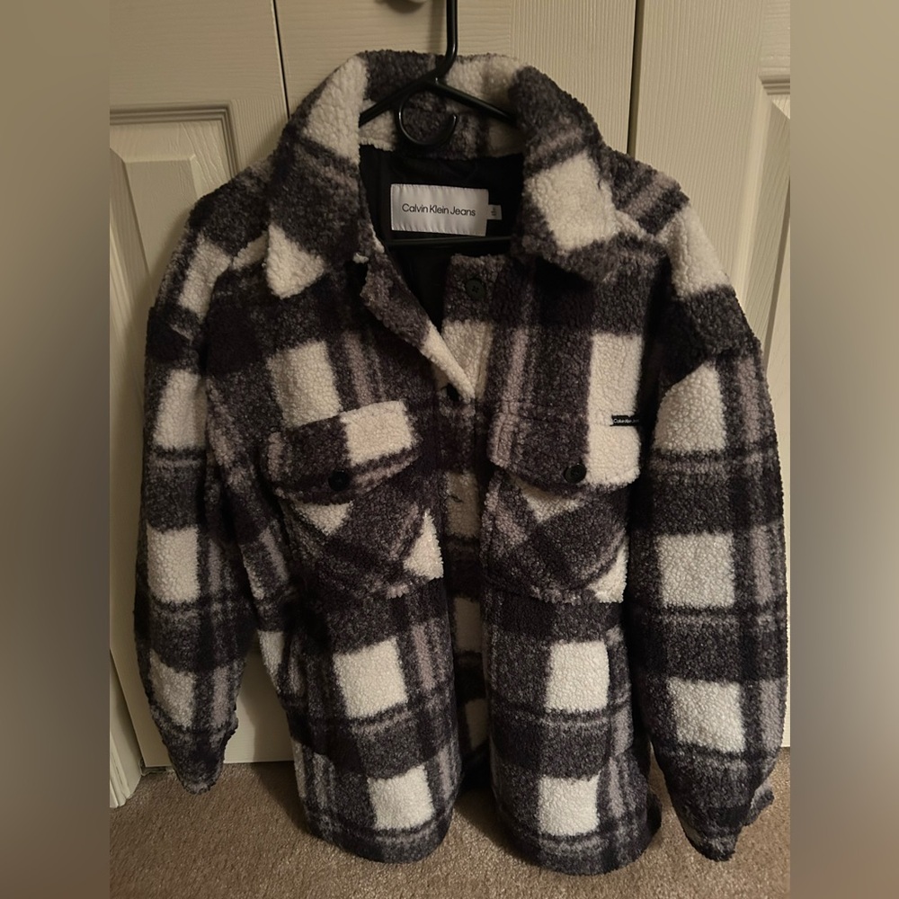 Calvin Klein Black and White Textured Coat